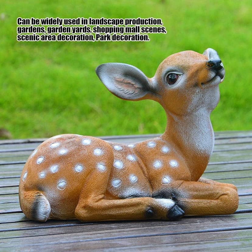 YukaBa Garden Resin Deer Figurine, Outdoor Garden Statue Deer Lying Down Sculpture Ornaments 6.7x4.5in, Polyresin, Full Color(2 Pcs)