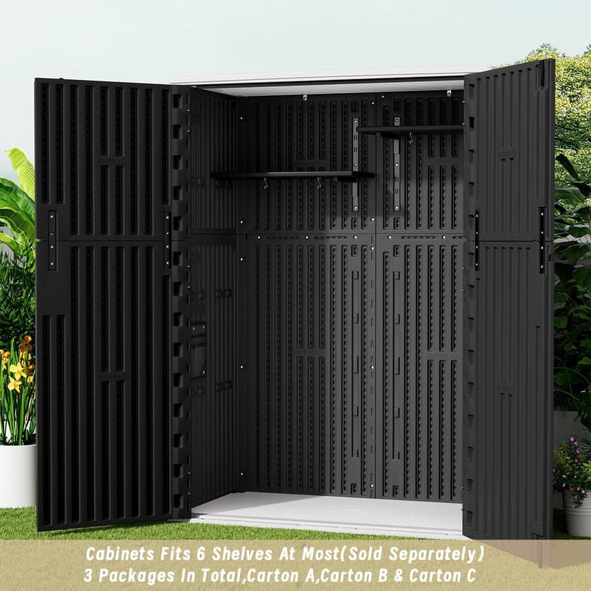 KINYING Outdoor Vertical Storage Shed,57 Cu.ft Outdoor Storage Cabinet Waterproof,Resin Sheds & Outdoor Storage Clearance for Garden,Patio,Backyard,Lockable (Black)