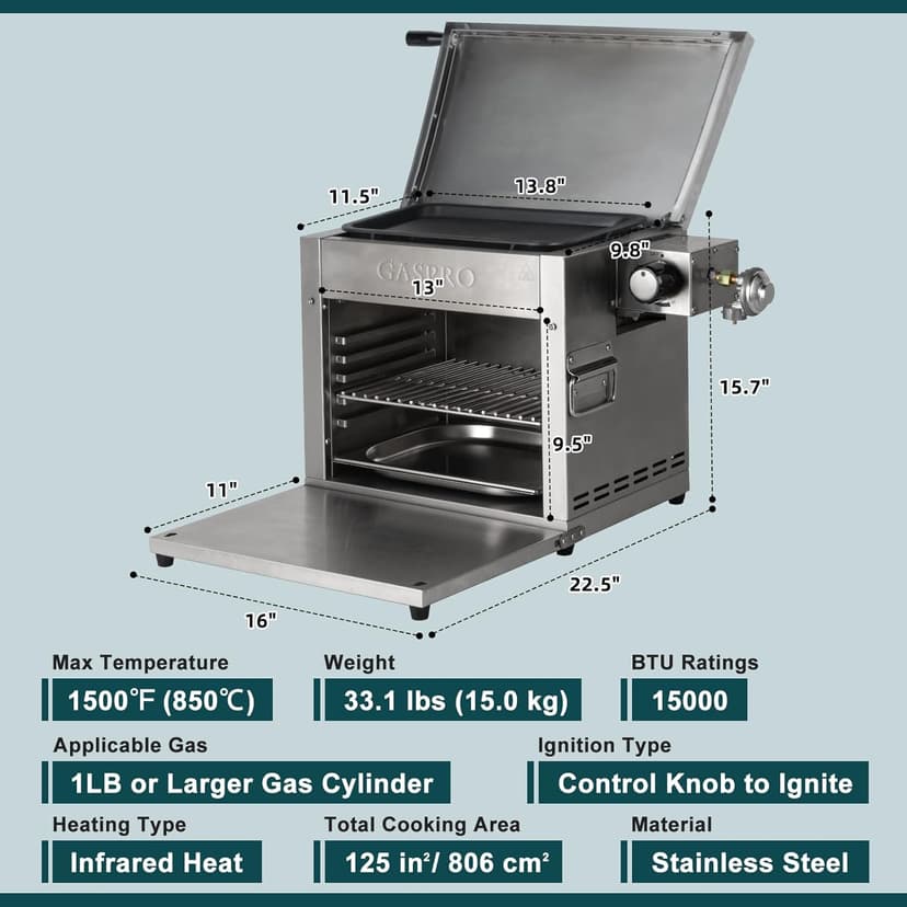 GASPRO Multi-Tasking Propane Infrared Steak Grill, XL Steakhouse & Cast-Iron Griddle 2-in-1 Outdoor Cooking Master, 125 in² Extra Large Cooking Area, Dustproof Foldable Panel