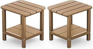 SERWALL Double Adirondack Side Table Rectangular End Table Set of 2, Brown