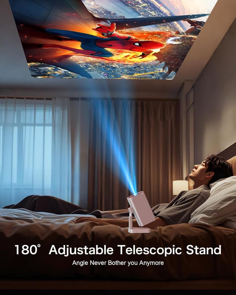 [Netflix-Licensed/Telescopic Stand] PANSEBA Smart Projector with WiFi and Bluetooth, Auto Keystone Mini Projector,4K Support Outdoor Movie Projector with Zoom, Home Theater Projector for Phone