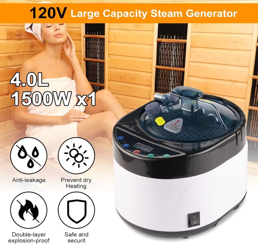 4L Large Capacity Home Sauna Steamer, Portable Steam Generator with Protection for Home Spa, Lightweight Stainless Steel Pot with Timer&Gear Display for Relaxation, with Remote Control