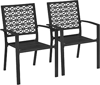 Yaheetech Outdoor Patio Dining Chairs Set of 2 with Armrests and Metal Frame, Heavy-Duty Metal Black Outdoor Chairs Stackable for Garden, Lawn and Yard