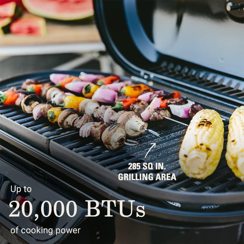 Coleman RoadTrip 285 Portable Stand-Up Propane Grill with 3 Adjustable Burners & Instastart Ignition, 20,000 BTUs of Power for Outdoor Cooking