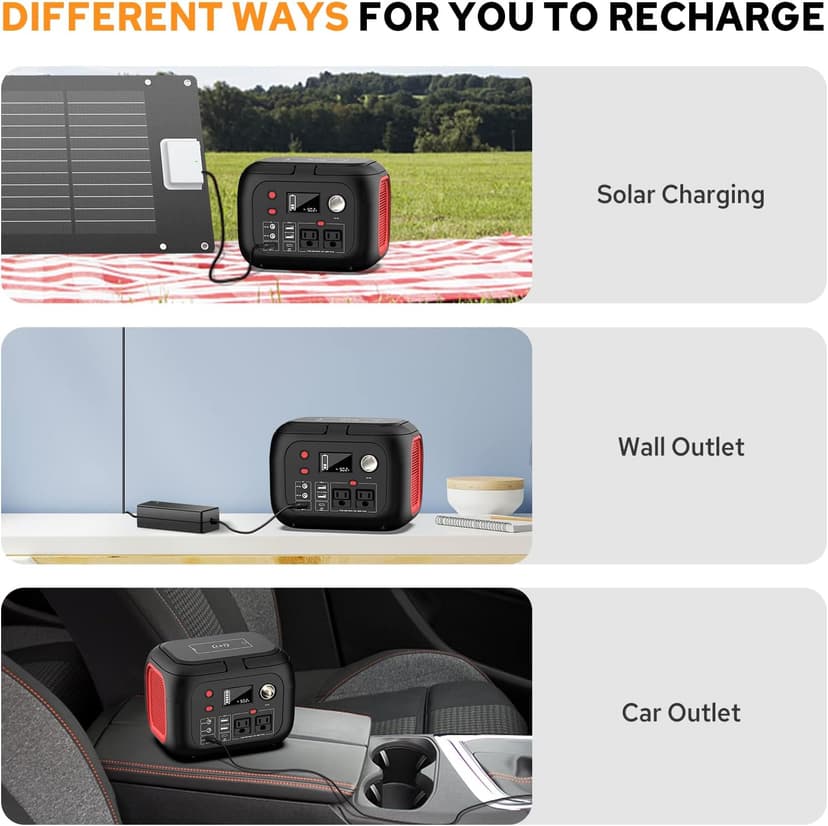 Portable Power Station With Wireless Charging 300W Portable Solar Generator 228Wh Power Supply With LED Light Power Generator 9 Outputs Charging Station for Outdoor Camping Emergency