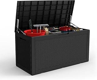100 Gallon Waterproof Deck Box, Resin Outside Storage Box, Large Outdoor Storage Bin for Patio Furniture Cushions, Pool Supplies, Garden Tools, Weatherproof, Black