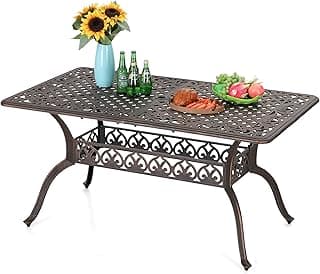 Sophia & William 6-Person Cast Aluminium Outdoor Dining Table Rectangular, Patio Bistro Table with 1.97" Umbrella Hole, Bronze