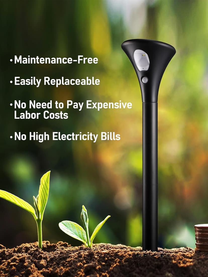 LEONLITE LED Solar Powered Motion Sensor Pathway Lights, Battery Powered Outdoor Solar Landscape Lights, Walkway Light for Yard Garden Lawn, All Night Long Lighting 6500K Pure White, Pack of 4