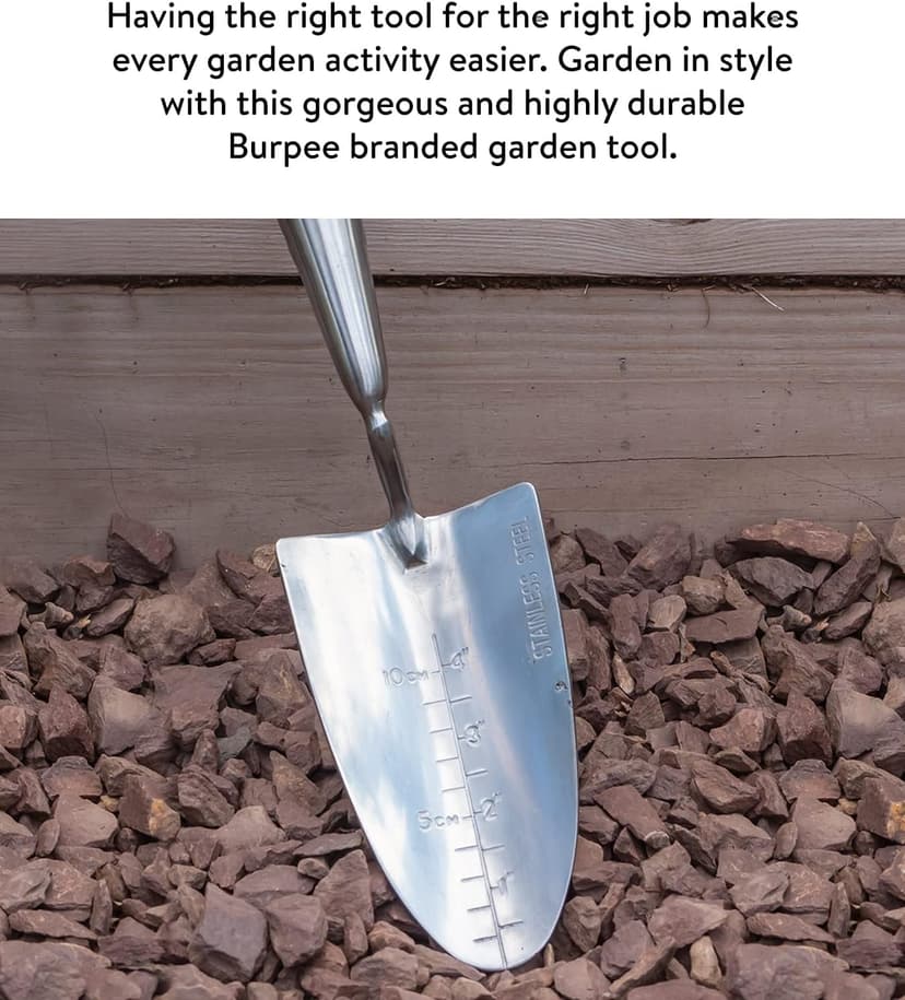 Burpee 26" Stainless Steel Durable Trowel with 20" Long Handle, 6" Shovel Head | Leather Strap for Hanging Storage | 10 Year Garden Tool Warranty