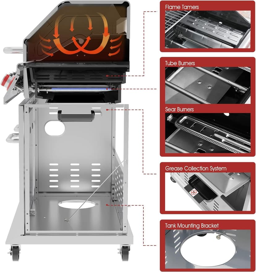 Royal Gourmet 5-Burner Propane Gas Grill with Side Burner, Stainless Steel Barbeque Grills, Silver, GA5404S