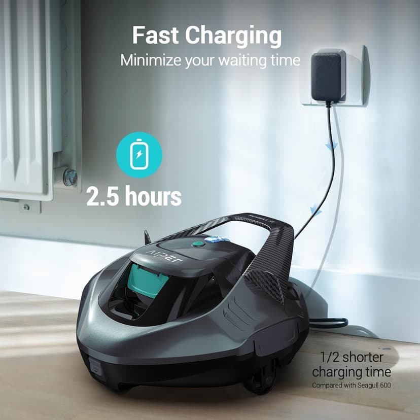 AIPER Cordless Robotic Pool Cleaner, Pool Vacuum with Self-Parking Technology, Portable, Ideal for Above-Ground Flat Pool up to 40 Feet, Grey