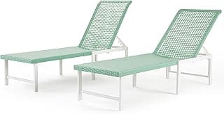 Outdoor Chaise Lounge Chair Set of 2, Rattan Aluminum All Weather Pool Chairs, for Patio, Beach, Poolside, Deck, Green