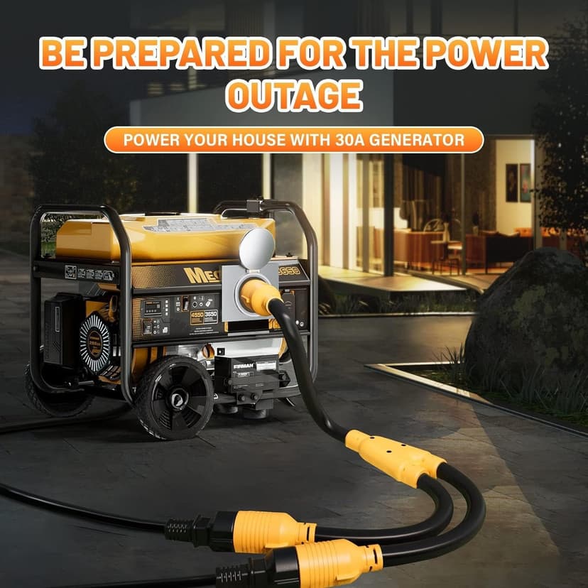 MECMO 4 Prong 30 Amp Generator Splitter Y Adapter NEMA L14-30P to 2x L14-30R, 10 AWG SJTW Generator Locking Power Cord Cable 3FT for Manual Transfer Switch, Portable Generators, Outages 125/250V 7500W