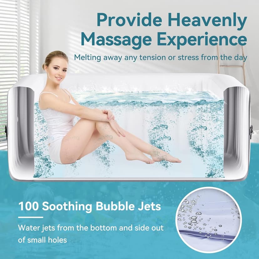 2 Person Inflatable Hot Tub, Oval Portable Hot Tub, Leak-Proof Blow up Hot Tub with 100 Air Jets, PVC Outdoor Spa with Insulated Cover & Heater Pump, 75” L X 47”W X 25”H