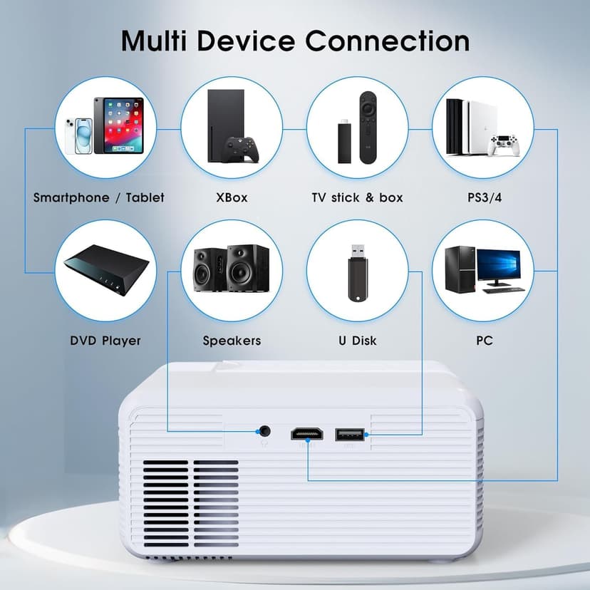 Mini Projector | 4K Support 200" Giant Screen | 500 ANSI Lumens, Bluetooth 5.2 | Portable Outdoor Movie Projector Compatible with TV Stick/Phone/HDMI/PC | Built-in HiFi Speaker