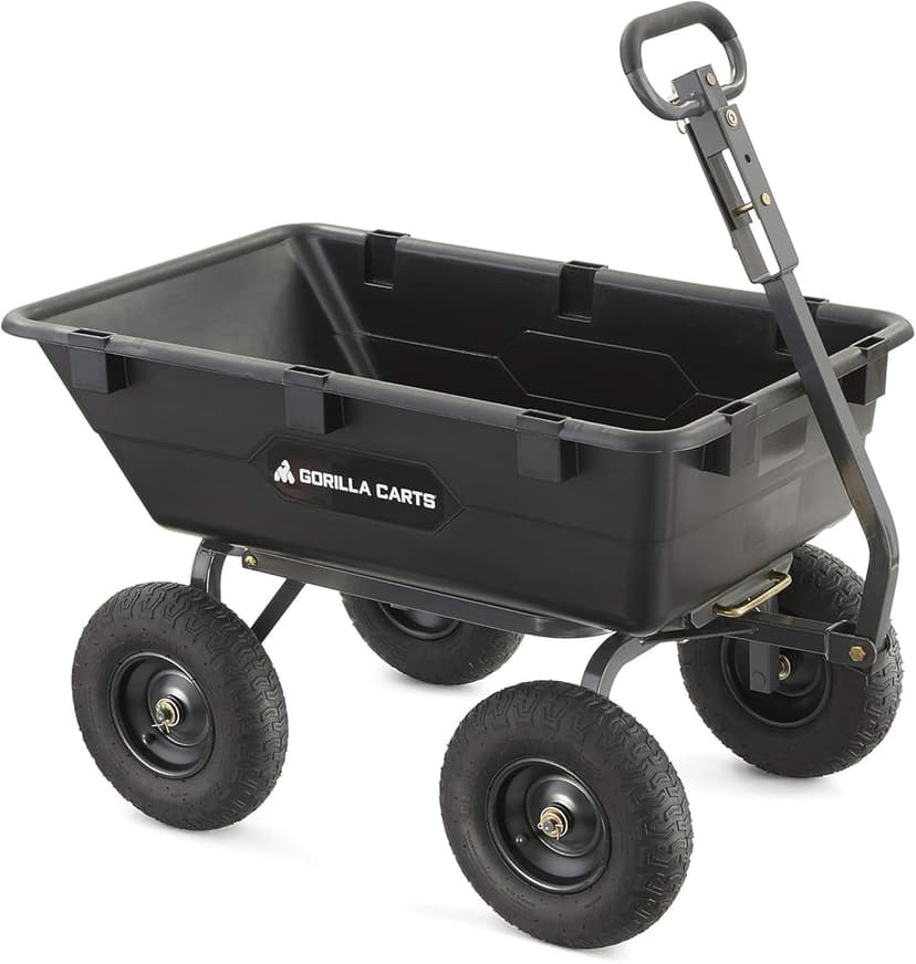 Gorilla Carts Heavy Duty Poly Utility Dump Wagon Garden Cart w/Pneumatic Tires, 6 Cu Ft - 1200 lb Capacity Outdoor Wheelbarrow for Yard, Landscaping & Gardening, Lawn Tractor or ATV Towable