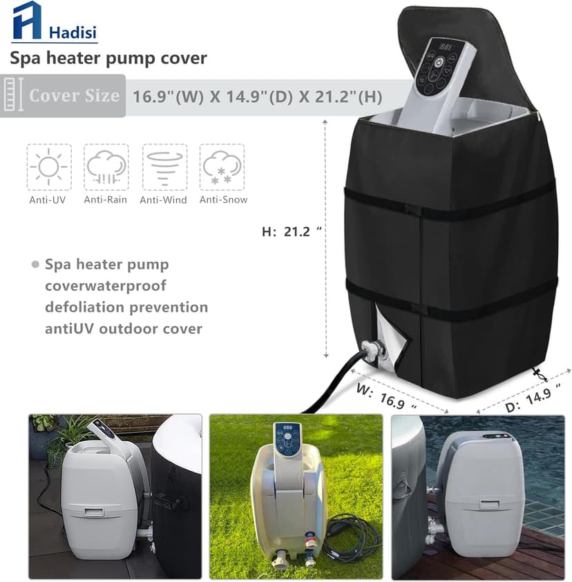 Hot Tub Spa Heater Pump Cover,Waterproof Hot Tub Insulated Pump Cover for Multiple Brands (Black,Square)