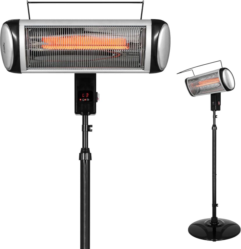 Electric Heater, Patio Heater Stand for Outdoors with 3 Heat Settings and Floor-Standing Design