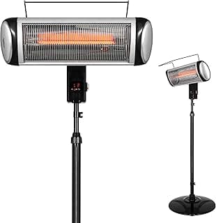 Electric Heater, Patio Heater Stand for Outdoors with 3 Heat Settings and Floor-Standing Design