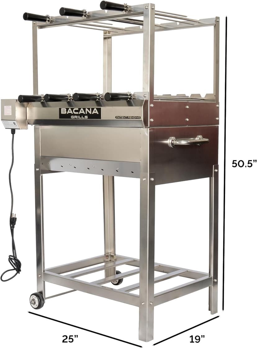 All-in-One Brazilian BBQ Grill - 7 skewers - Churrasco - Multi Rotisserie - Stainless Steel - Portable Wood Fire & Charcoal Gaucho Churrasqueira Chicken Grill