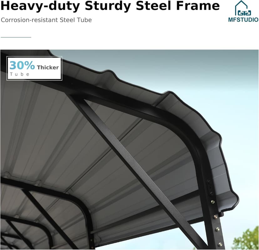 MFSTUDIO Carport 20x30 ft, Outdoor Heavy Duty Carports with Sidewalls, Metal Shed Canopy Shelters Garage Shelter Shade Car Ports with Galvanized Roof for 3 Cars, Truck and Boats