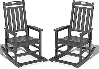 LOUNZY Outdoor Rocking Chair with Footboards Set of 2, HDPE Rocking Chair Patio Porch Rocker with 380lbs Support for Adult, Grey