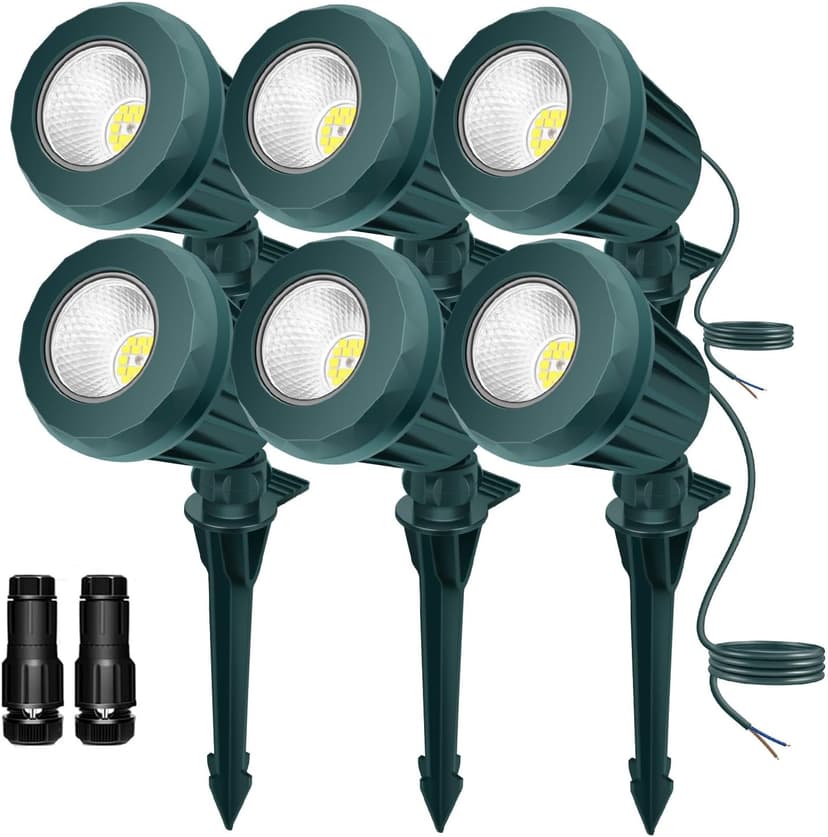 Low Voltage Landscape Lighting: 10W 1000LM LED Landscape Lights Outdoor 2700K Warm White Spotlights with IP67 Waterproof for Yard Garden | 6 Pack of 12V/24V Low Voltage Lights with Connectors