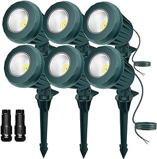 Low Voltage Landscape Lighting: 10W 1000LM LED Landscape Lights Outdoor 2700K Warm White Spotlights with IP67 Waterproof for Yard Garden | 6 Pack of 12V/24V Low Voltage Lights with Connectors