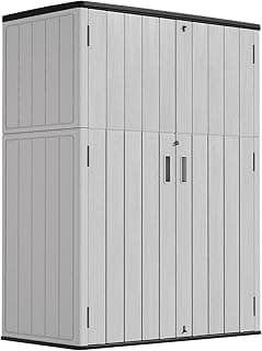 Vertical Storage Sheds with Floor, Sheds & Outdoor Storage Cabinet Waterproof for Garage Storage, Pool Storage, Bike Shed, Garden Shed 57Cu.ft Light Gray