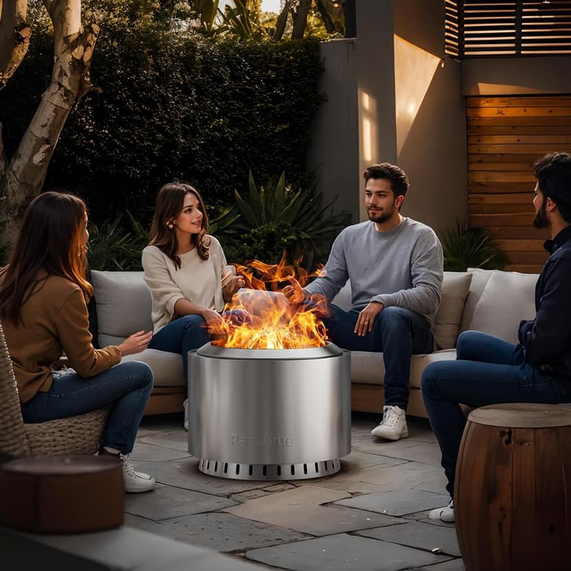 22 inch Smokeless Fire Pit with Waterproof Cover, Stainless Steel Outdoor Smokeless Firepit, Wood Burning Fire Pits for Camping, Bonfire,Low Smoke Firepit for Outside