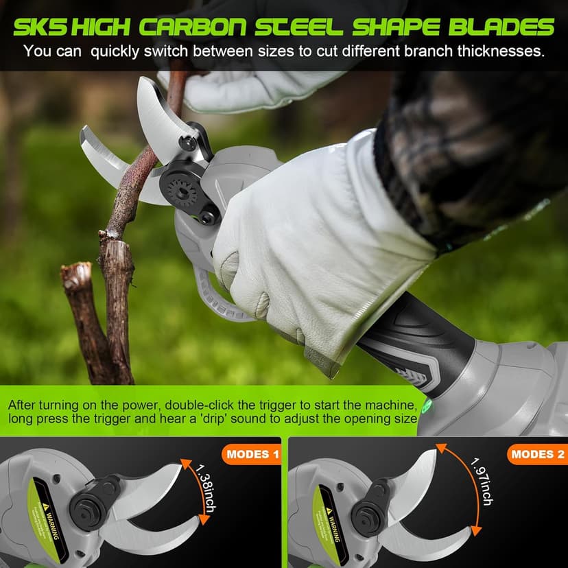 2 In 1 Pole Pruning Shears Cordless (2025 Upgraded), Electric Pruning Shears with LCD Display,1.5-2 Inch Cutting Diameter Pole Pruners for Tree Trimming, with 2 Pack 2.0Ah Batteries and Goggles