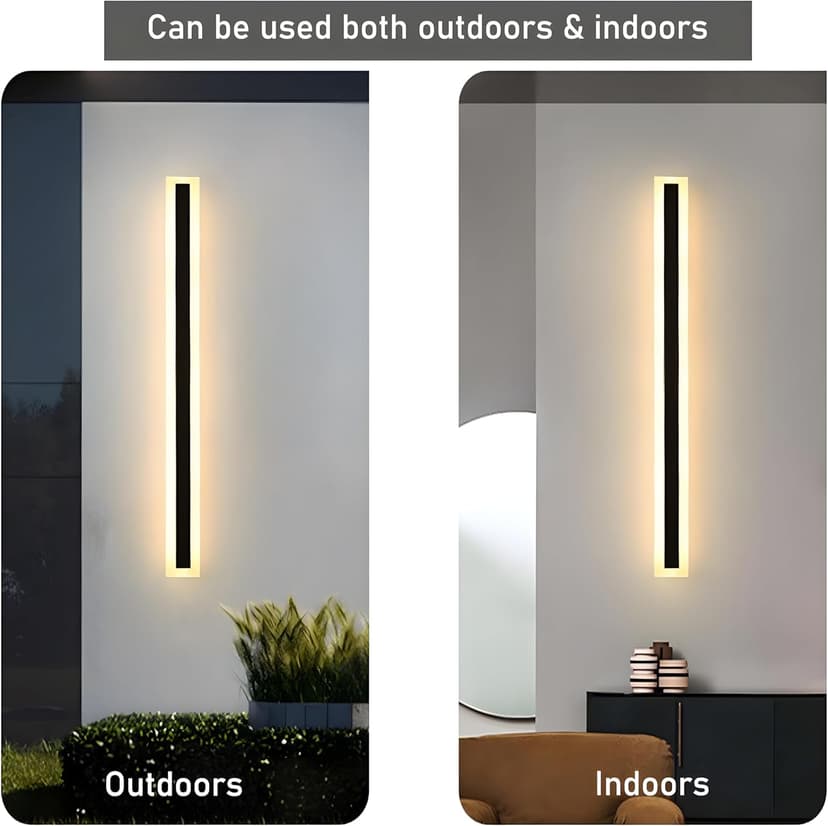 2Pack 31.5inch Long Outdoor Modern LED Wall Light,24W Waterproof IP65 Warm White 110V led Wall Mount Lighting Fixture Rectangular Black Wall Lights Elegant Frosted White Acrylic Anti Rust