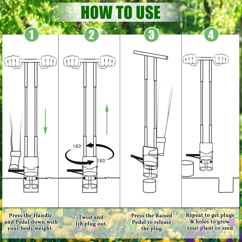 Bulb Planter Tool Long Handle,Upgraded Serrated Base Gardening Bulb Transplanter with Soft Grip,Heavy Duty Double Long Handled Bulb Planter Sod Plugger for Digging Holes to Plant Tulips,Iris,Daffodils