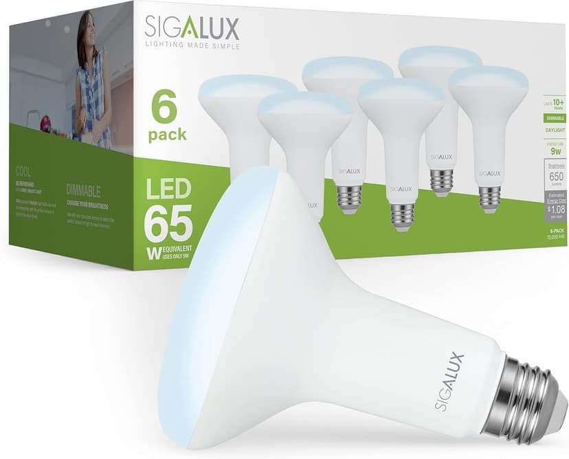 Sigalux LED Flood Lights Indoor, BR30 LED Bulb 65W Equivalent, Dimmable Recessed Light Bulb 650LM 5000K Daylight Can Light Bulbs, E26 Base Bulged Bulbs UL Listed, 6 Pack