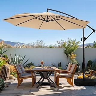 wikiwiki 10ft Patio Umbrella with Base Included, Outdoor Offset Cantilever Umbrella, Infinite Tilt, Crank and Cross Base, Beige