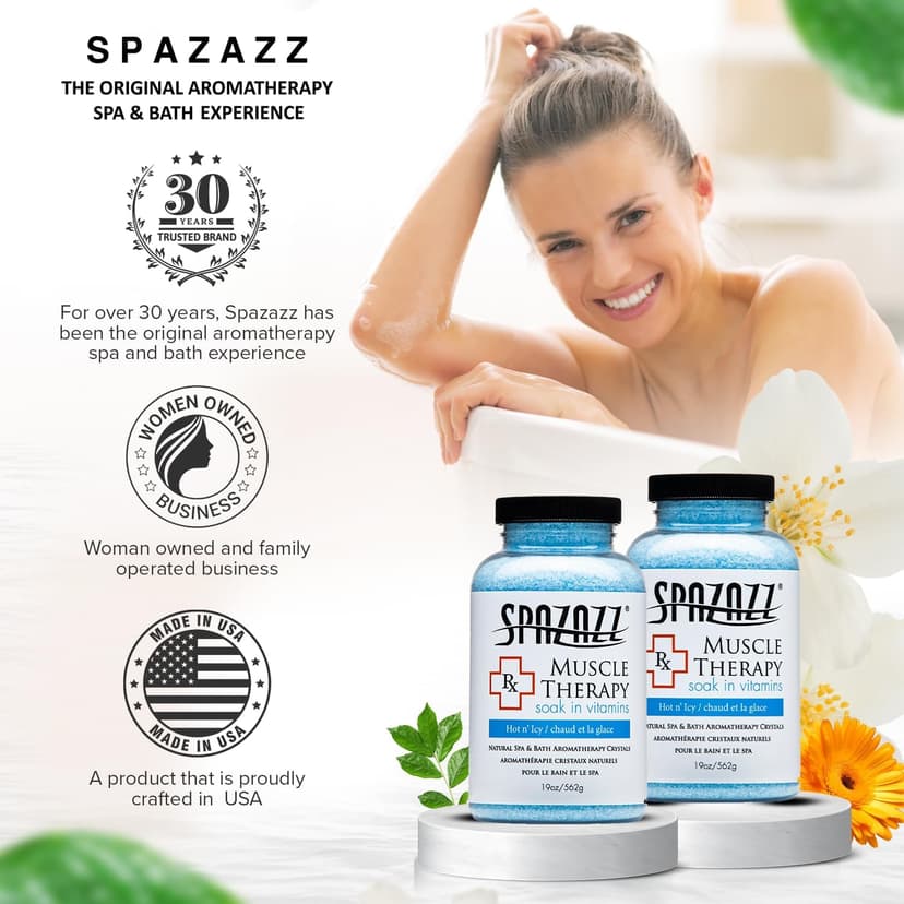 Spazazz Armotherapy Hot Tub Rx Muscle Therapy Natural Spa & Bath Salt Crystals 19oz- Hot 'N ICY - with Magnesium & Arnica - Safe for All Spa and Hot Tub Equipment