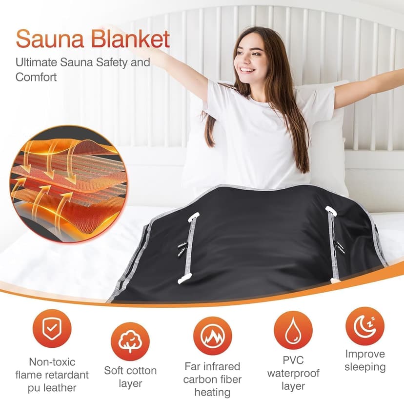 Infrared Sauna Blanket-Sauna Blanket for Home Use, Portable Design for Relaxation and Detoxification Highest 176℉, 20-60 Minutes Timer, 6 ft x 2.65 ft（Deep Black）