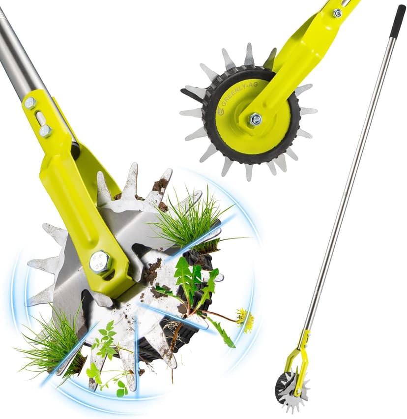 58-Inch Manual Lawn Edger, Wheel Rotary Edger with Adjustable 4-Section Stainless Steel Handle & Cushion Grip, Rust-Resistant for Sidewalk, Driveway, Garden, Landscaping