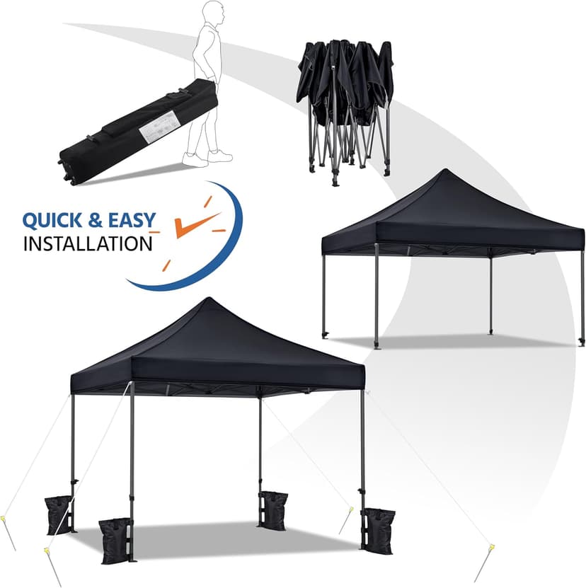 Yaheetech Canopy Tent, Commercial Instant Heavy Duty Canopy, 500D Waterproof Adjustable Canopy with Wheeled Carry Bag, 4 Sandbags and 4 Stakes (10x10, Black)