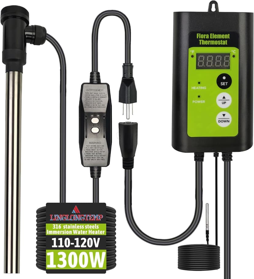 1300W Submersible Hot Tub & Pool Portable immersion Water Heater with Temperature Control and GFCI Leakage Protection for Swimming Pools, Bathtubs, Buckets, Baptistries, and Most Liquids