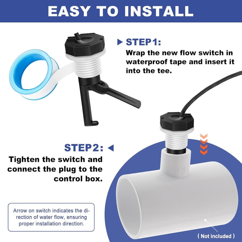 GLX-FLO-RP Flow Switch Assembly, Pool Flow Sensor Compatible with Goldline and Aquarite Salt Systems Pool Flow Switch with 15 ft. Cable