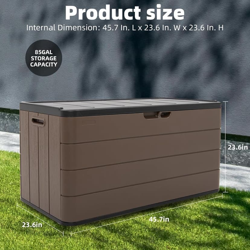 100 Gallon Elegant Pro Edition Lockable Resin Deck Box, Waterproof & UV-Resistant Outdoor Storage Box for Outdoor Cushion Storage, Tools Storage and Outdoor Delivery, Coffee