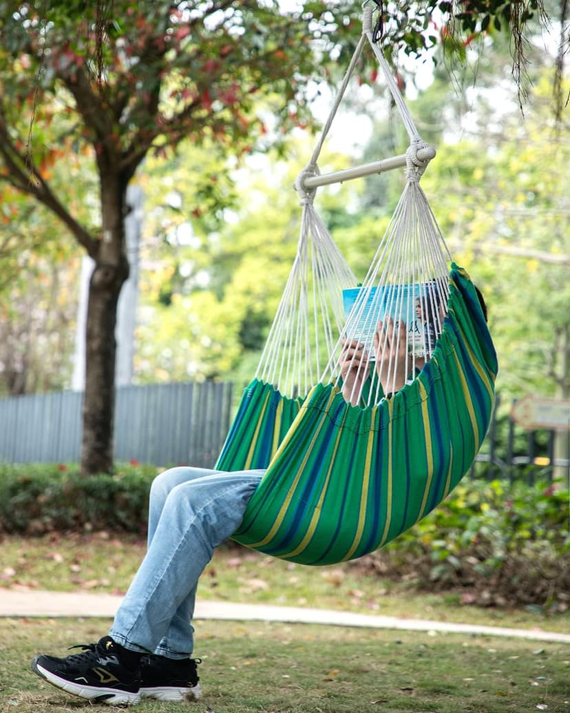 ADVOKAIR Hammock Chair Swing (500 lbs Max) - Hanging Hammock Chair Rope Swing Indoor for Bedroom, Outdoor, Patio, Bedroom, Porch, Deck - Sturdy Steel Bar with Anti-Slip Safety Rings