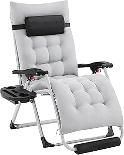 Yaheetech Zero Gravity Chair, Folding Reclining Lounge Recliner with Removable Pad & Headrest & Side Cup Holder Tray for Indoor and Outdoor Gray/1