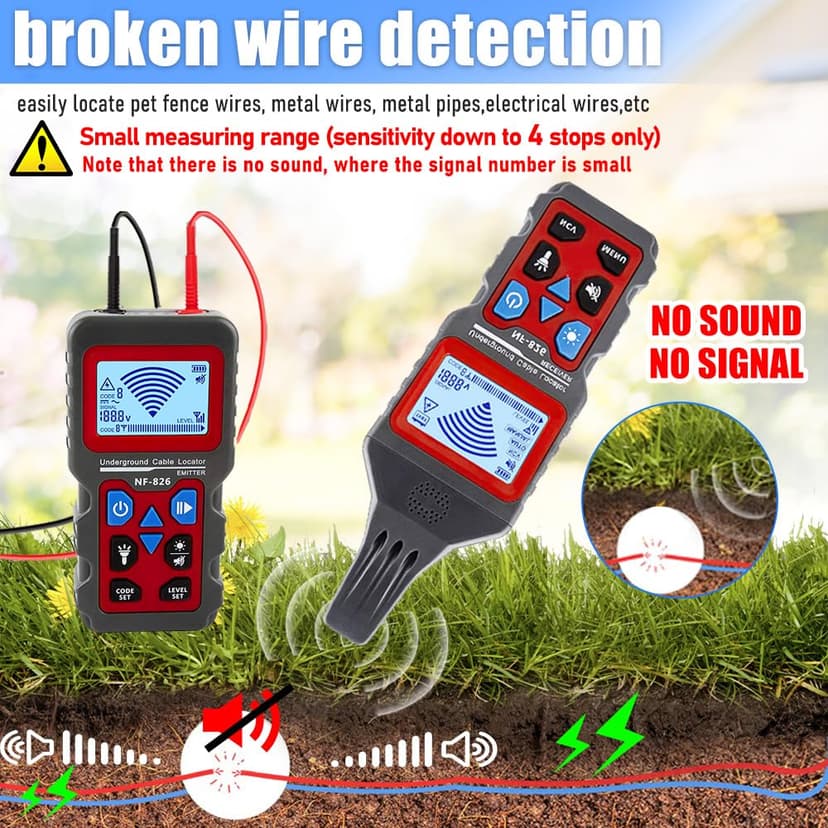 NOYAFA NF-826 Underground Cable Tester Locator Circuit Tracer Metal Pipe Detector Wire Tracker Tool Detects Wall\Underground Wires, Cables, Water and Gas Pipeline Paths