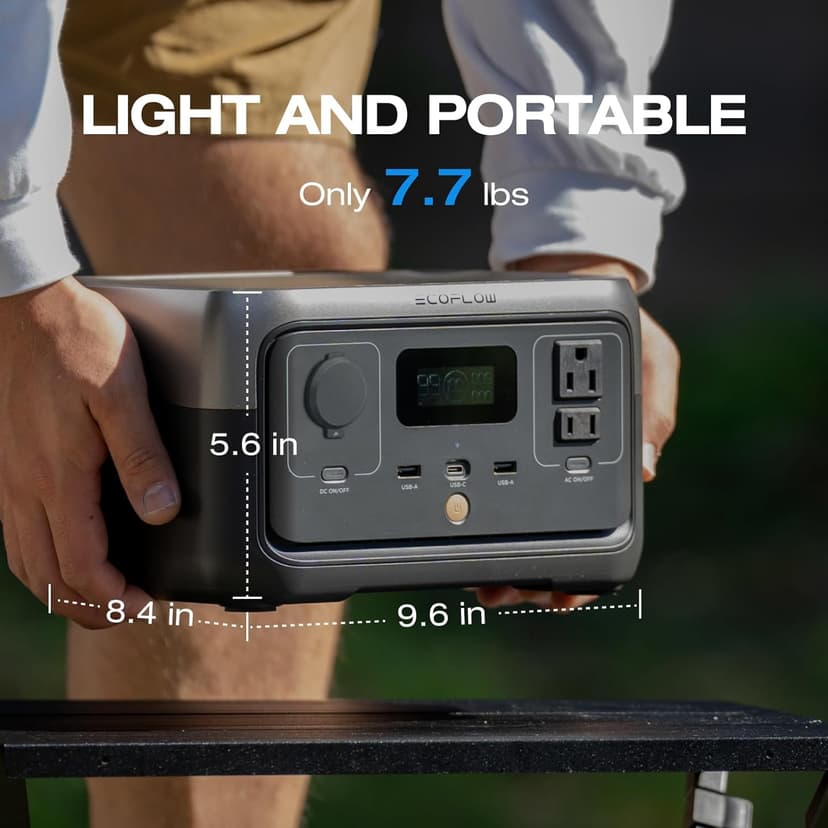 EF ECOFLOW Portable Power Station RIVER 2, 256Wh LiFePO4 Battery/ 1 Hour Fast Charging, 2 Up to 600W AC Outlets, Solar Generator (Solar Panel Optional) for Outdoor Camping/RVs/Home Use