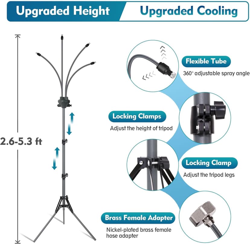 Standing Misters for Outside Patio, Adjustable Height 5.3 FT Stand Misting System for Cooling Outdoor, Portable Water Mister for Mist Playing, Patio Cooling, Backyard, Porch, Sprinkler (Gray)