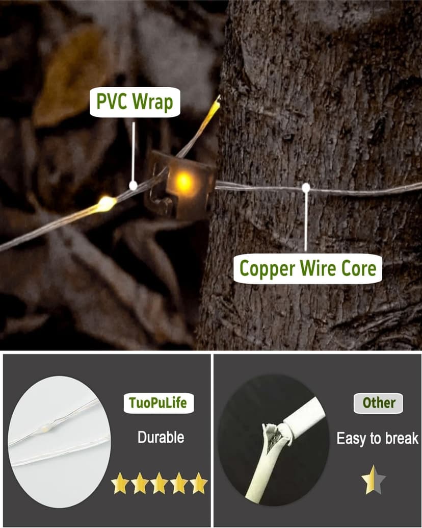 Solar Camping String Lights, 32.8FT Fairy String Lights 130LEDs, Portable Waterproof Camping Lamp with 8 Lighting Modes, Hanging Rechargeable Tent Lantern for Awning Garden Yard Party Decor