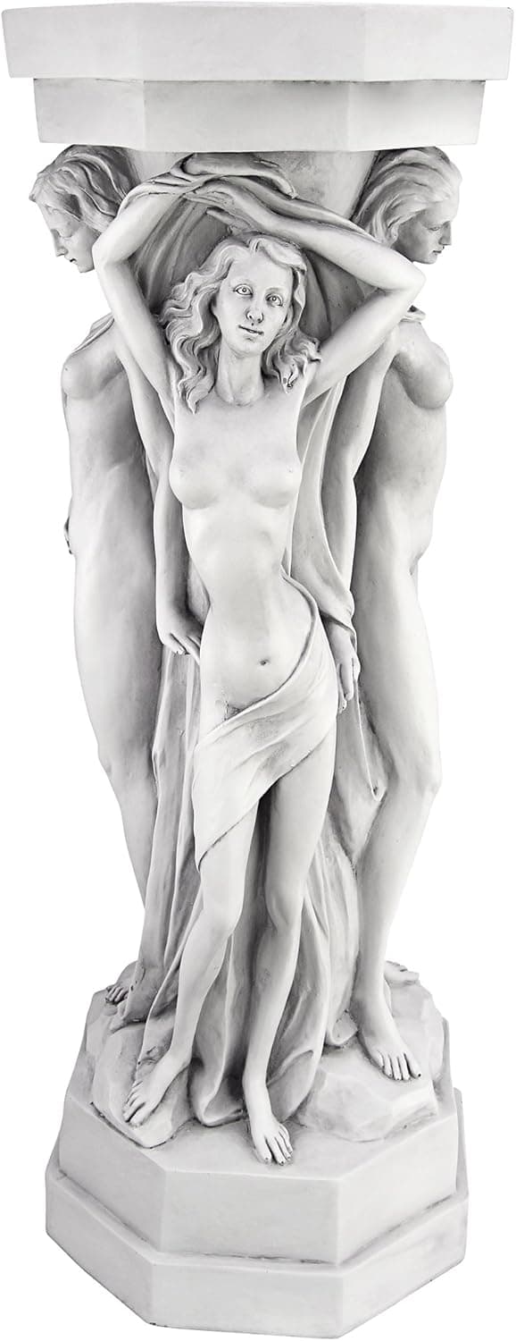 Design Toscano Column of Maenads Women Indoor/Outdoor Sculptural Display Pedestal Plant Stand, 28 inches tall, Cast Stone Resin, Antique Stone Finish