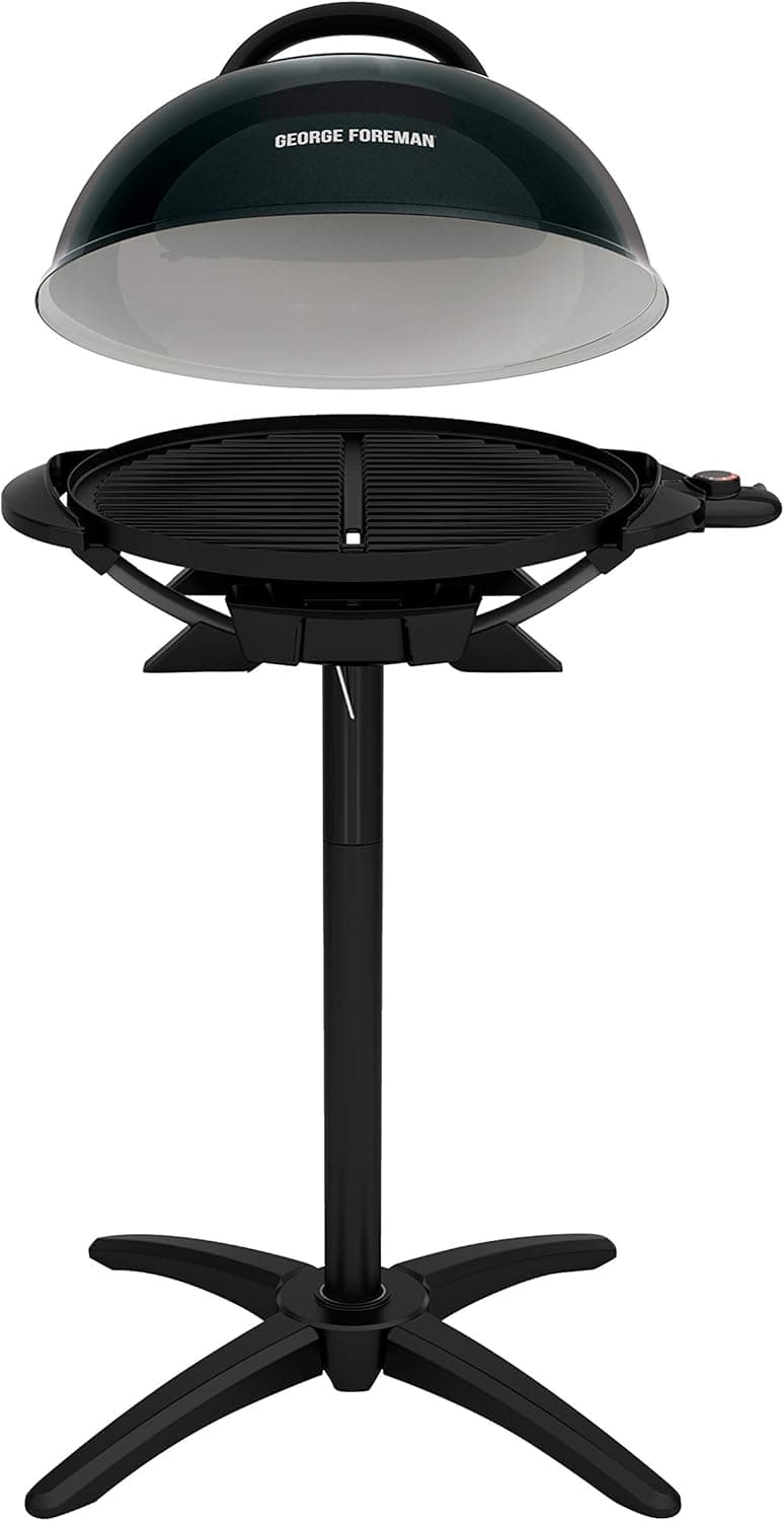 George Foreman Indoor/Outdoor Electric Patio Grill, Apartment Approved, 15-Serving, Removable Stand, Black